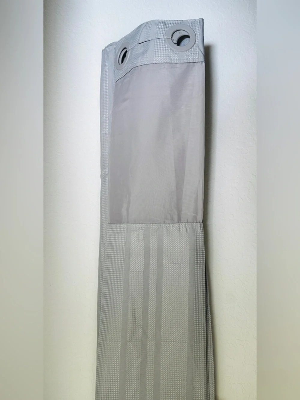 Light Gray Textured Curtain Panel Hookless